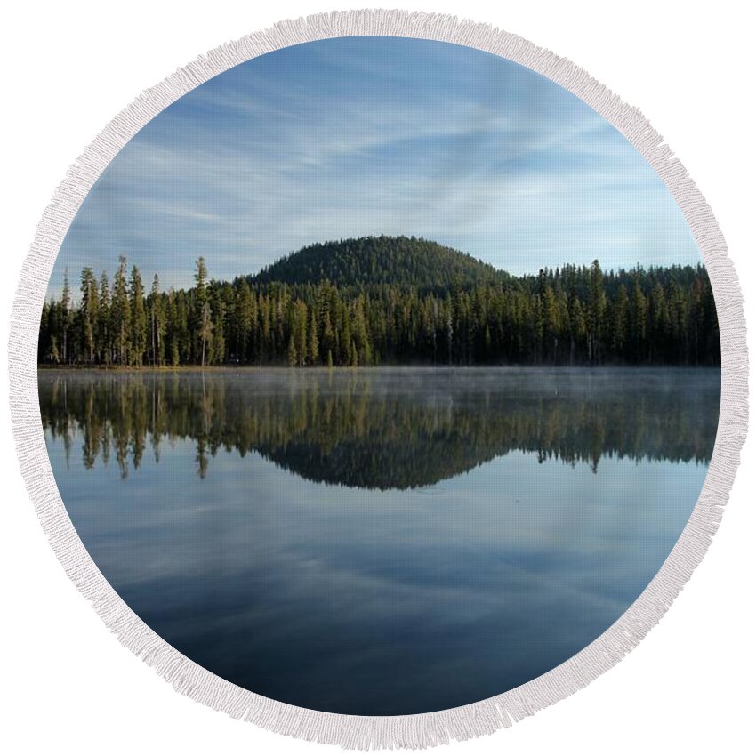 Summit Lake Round Beach Towel featuring the photograph Trees On The Edge by Adam Jewell