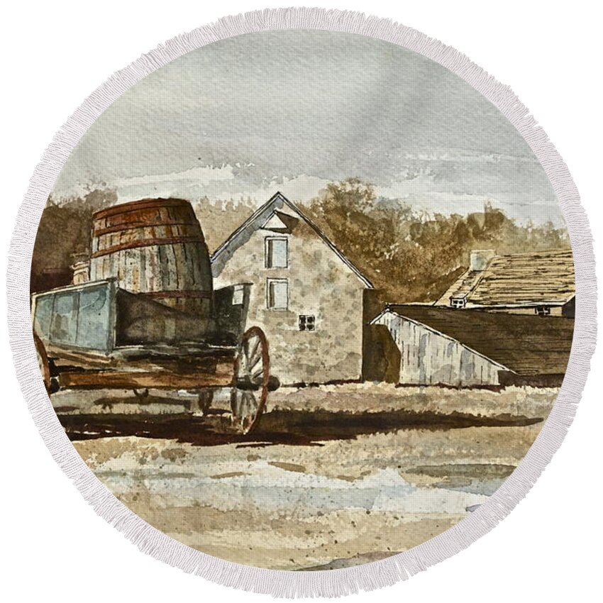 Cider Barrel Round Beach Towel featuring the painting Tribute to Andrew Wyeth I by Frank SantAgata