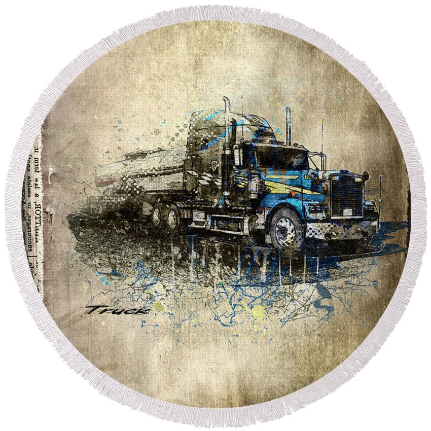 Active Round Beach Towel featuring the digital art Truck by Svetlana Sewell