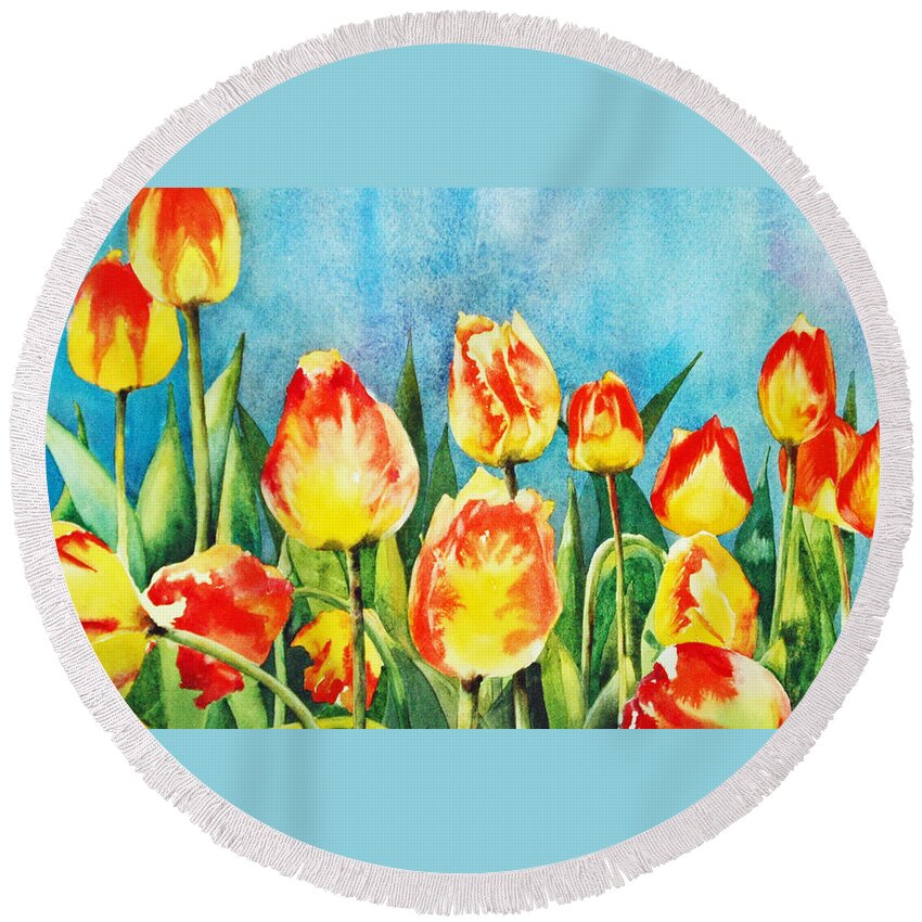 Tulips Round Beach Towel featuring the painting Tulips by Diane Fujimoto