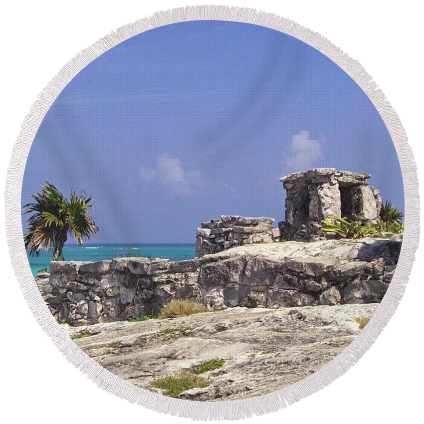 Tulum Round Beach Towel featuring the photograph Tulum by the Sea by Kimberly Blom-Roemer