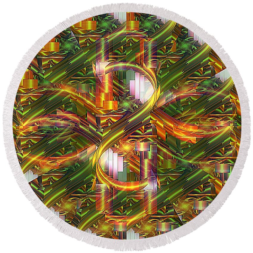 Abstract Round Beach Towel featuring the digital art Twelth Dimension by Leslie Revels