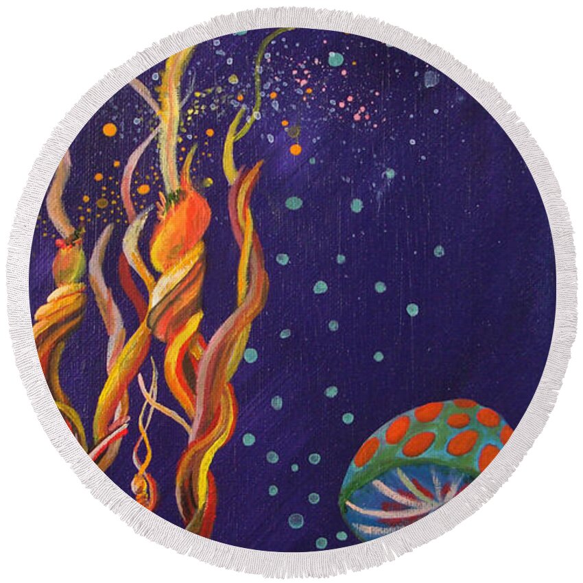 Fantasy Round Beach Towel featuring the painting Twisting in the Night by Mindy Huntress