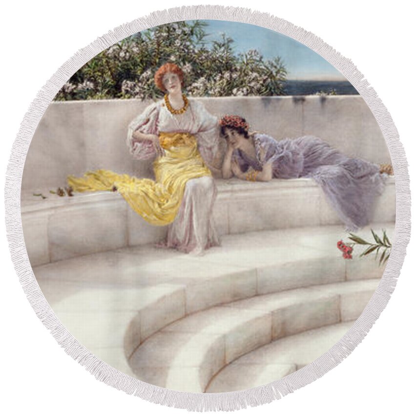 Under Round Beach Towel featuring the painting Under the Roof of Blue Ionian Weather by Lawrence Alma-Tadema