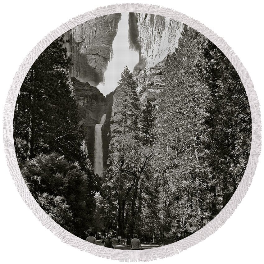 Yosemite Round Beach Towel featuring the photograph Upper and Lower Yosemite Falls by Eric Tressler