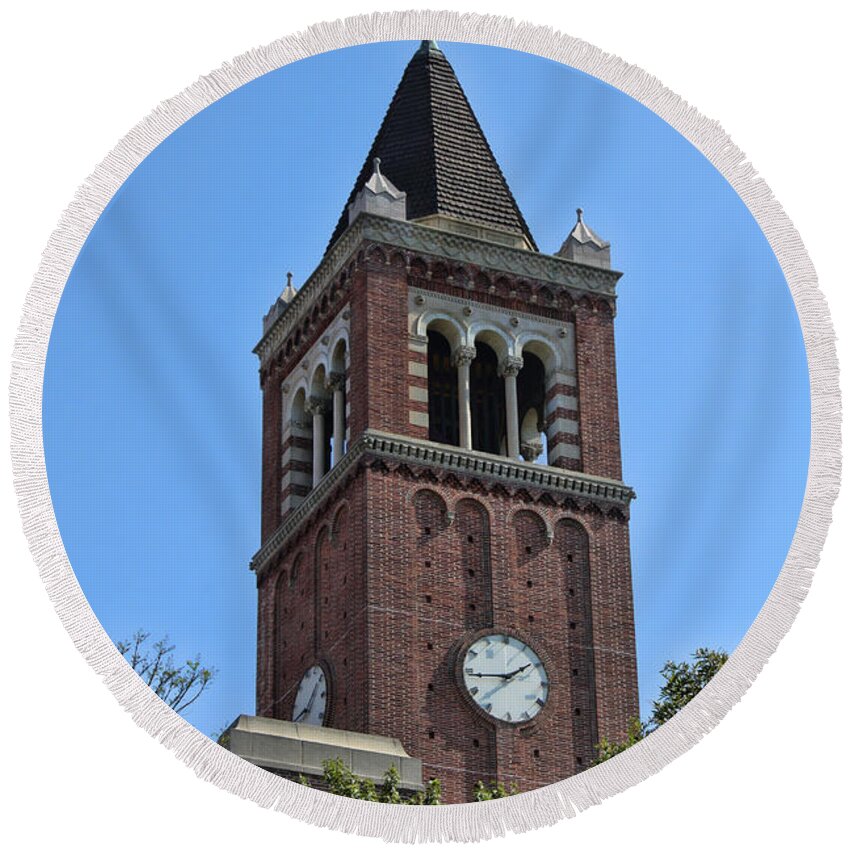 Usc Round Beach Towel featuring the photograph USC's Clock Tower by Tommy Anderson