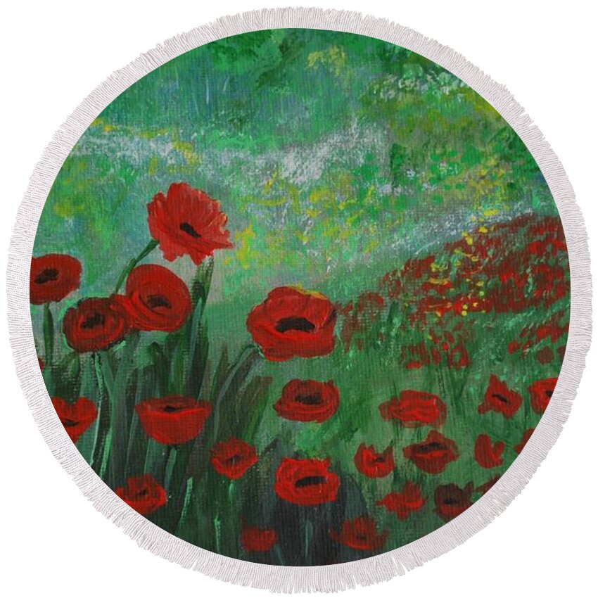 Poppy Painting Round Beach Towel featuring the painting Valley Popping Series 1 by Leslie Allen