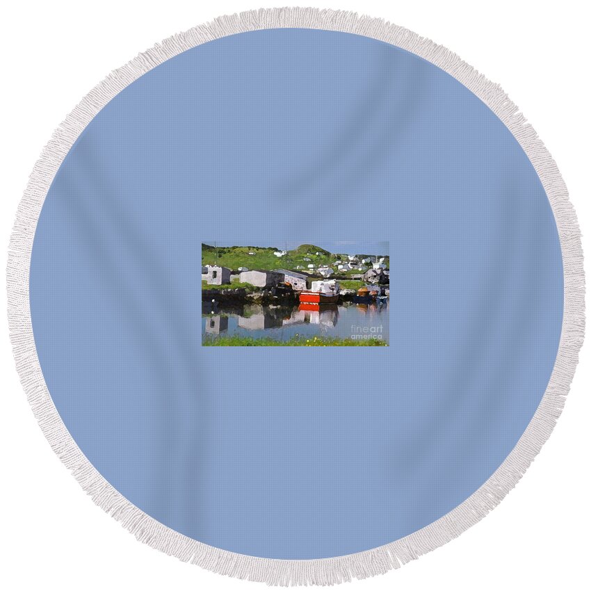 Boats Round Beach Towel featuring the photograph Villiage by Lydia Holly