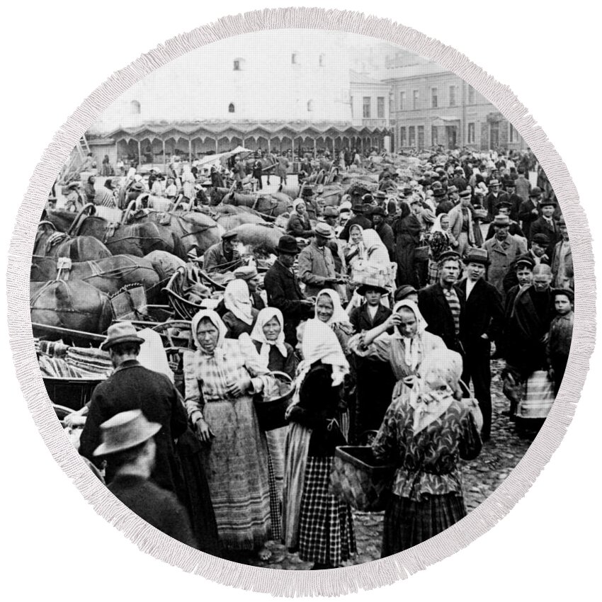 Vyborg Round Beach Towel featuring the photograph Vyborg Market Place c 1897 by International Images