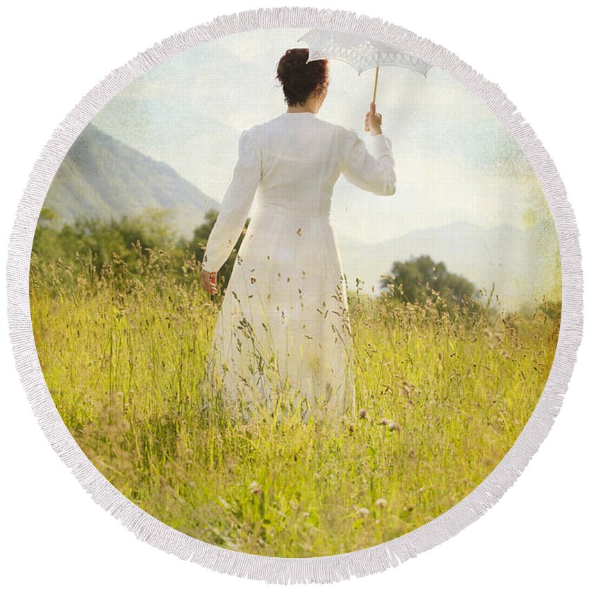 Female Round Beach Towel featuring the photograph Walking On The Meadow by Joana Kruse