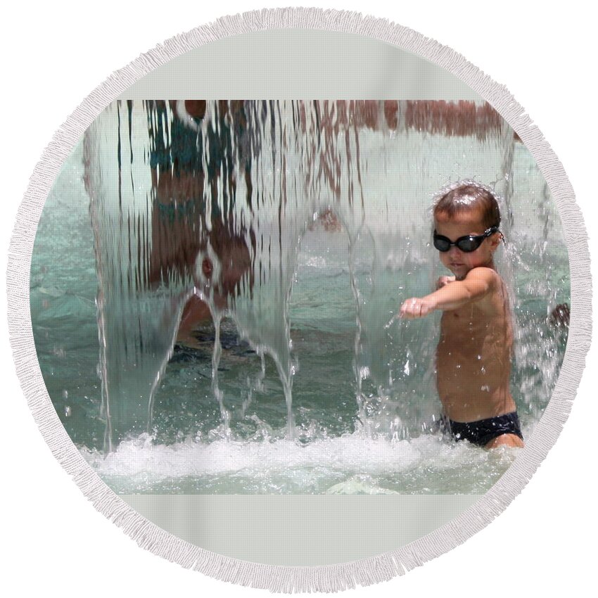Water Round Beach Towel featuring the photograph Water Warrior by Farol Tomson