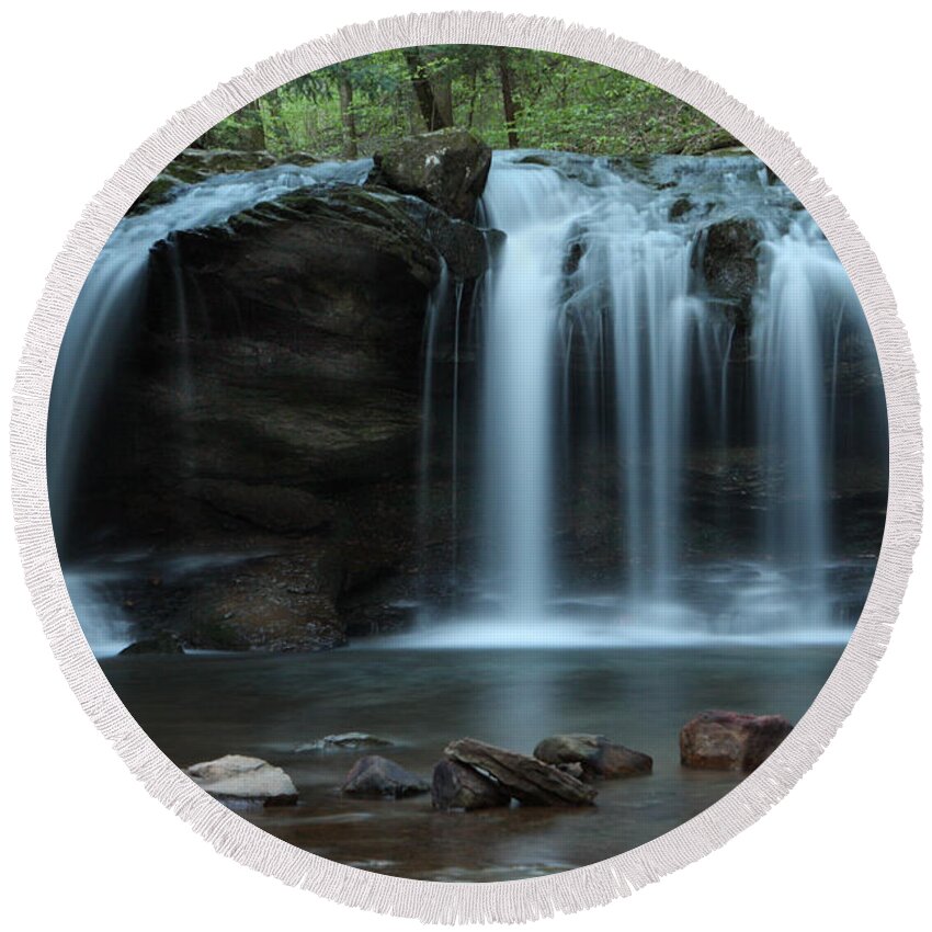 Waterfall Round Beach Towel featuring the photograph Waterfall On Flat Fork by Daniel Reed