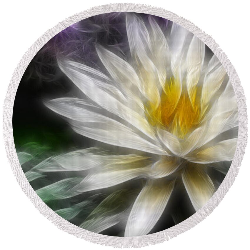 Waterlily Round Beach Towel featuring the digital art Waterlily in Pseudo-Fractal by Lynne Jenkins