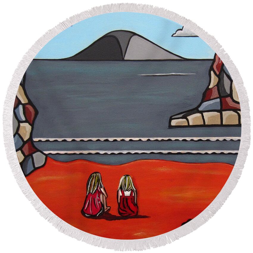 Beach Scenes Round Beach Towel featuring the painting What Was by Sandra Marie Adams