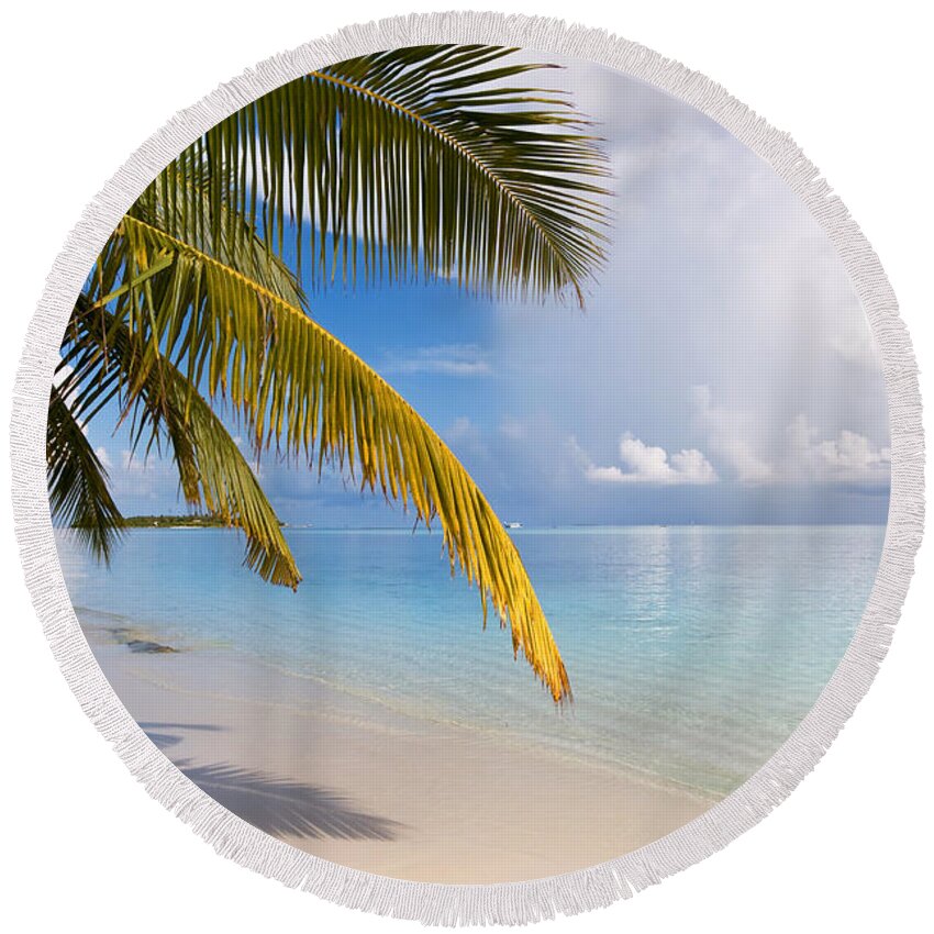 Attraction Round Beach Towel featuring the photograph Whispering Palm on the Tropical beach by Jenny Rainbow