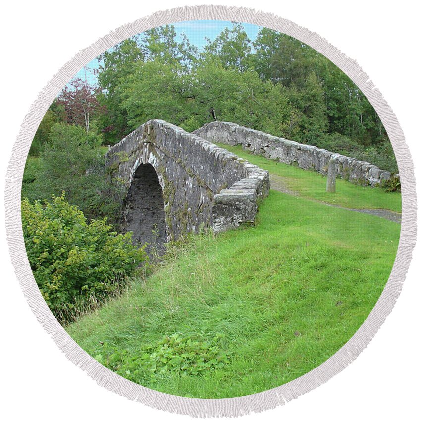 White Round Beach Towel featuring the photograph White Bridge Scotland by Charles and Melisa Morrison