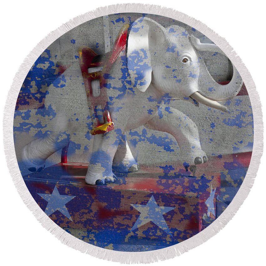 White Round Beach Towel featuring the photograph White Elephant Ride Abstract by Garry Gay