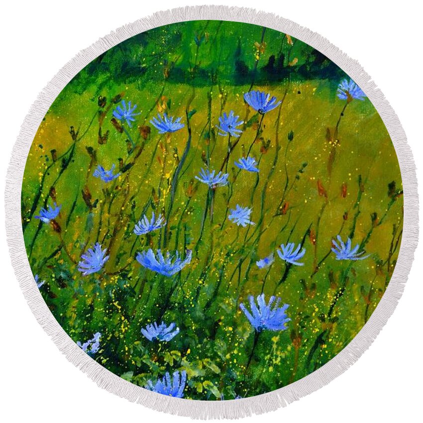 Floral Round Beach Towel featuring the painting Wild Flowers 911 by Pol Ledent