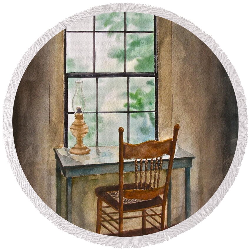 Desk Round Beach Towel featuring the painting Window Seat by Frank SantAgata