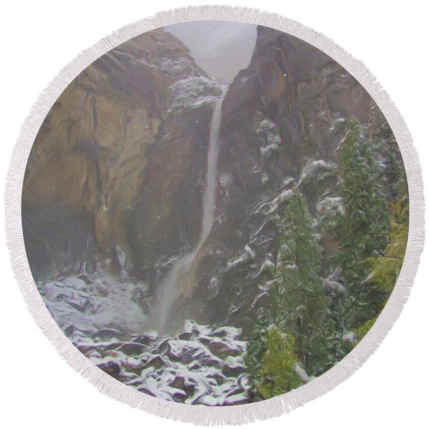 Yosemite Round Beach Towel featuring the photograph Winter Lower Yosemite Falls by Heidi Smith