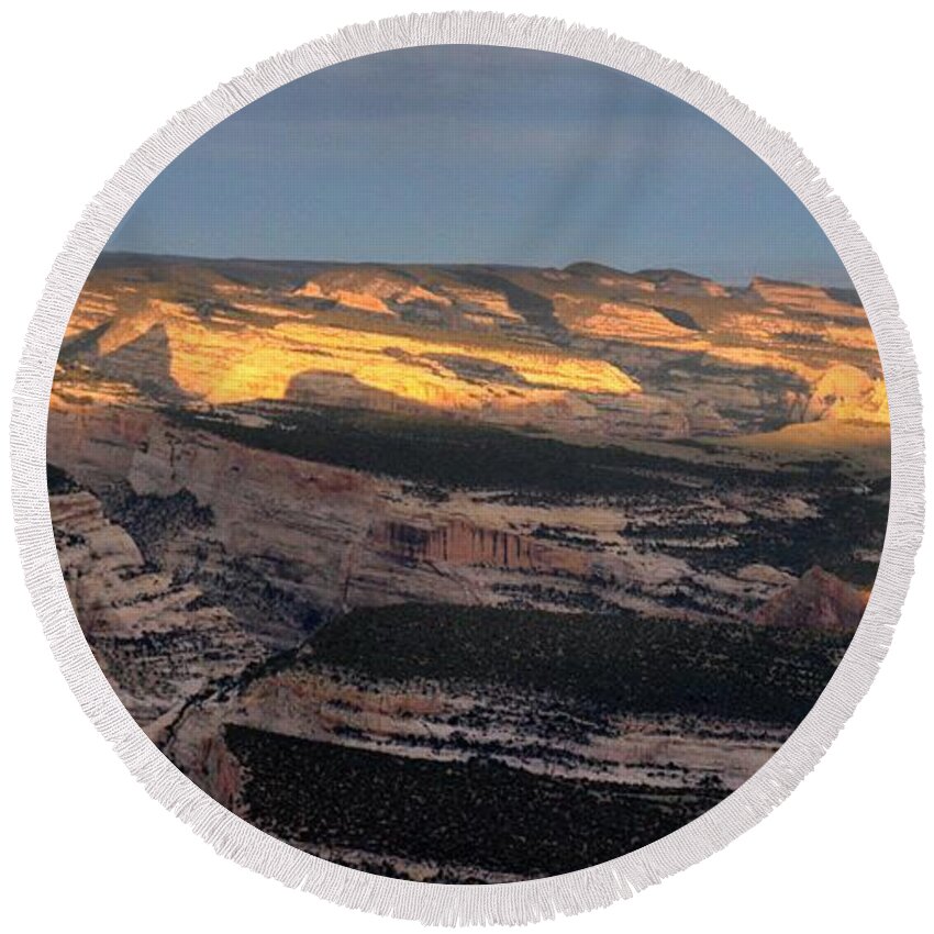 Yampa Bench Round Beach Towel featuring the photograph Yampa Bench Sunset One by Joshua House