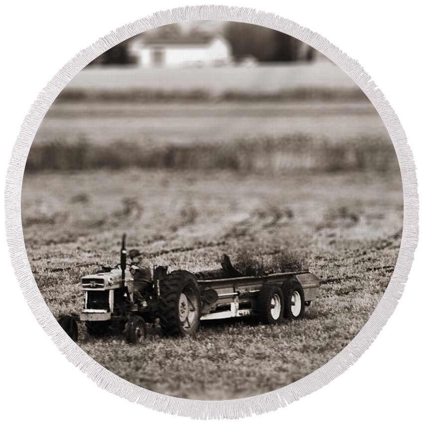 Farmer Round Beach Towel featuring the photograph Yard Work by Traci Cottingham