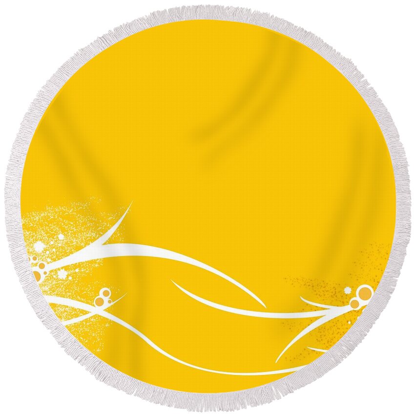 Abstract Round Beach Towel featuring the digital art Yellow Twigs by Henrik Lehnerer