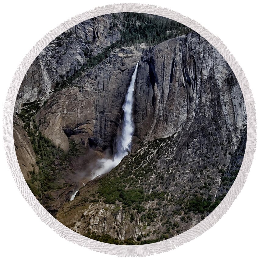Landscape Round Beach Towel featuring the photograph Yosemite Falls by Ellen Heaverlo