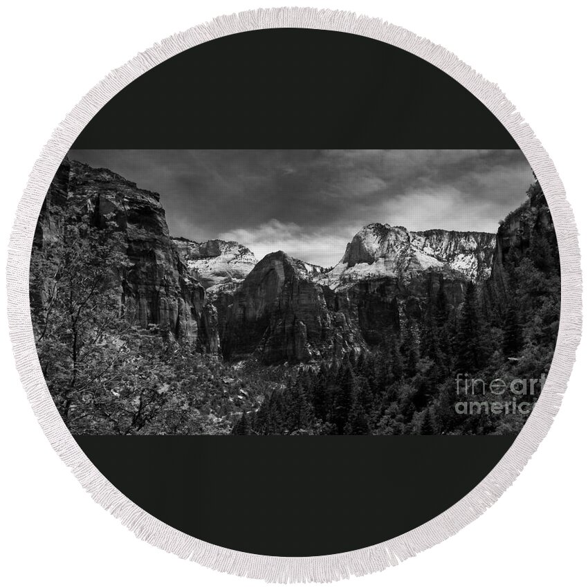 Mountains Round Beach Towel featuring the photograph Zion National Park by Larry Carr