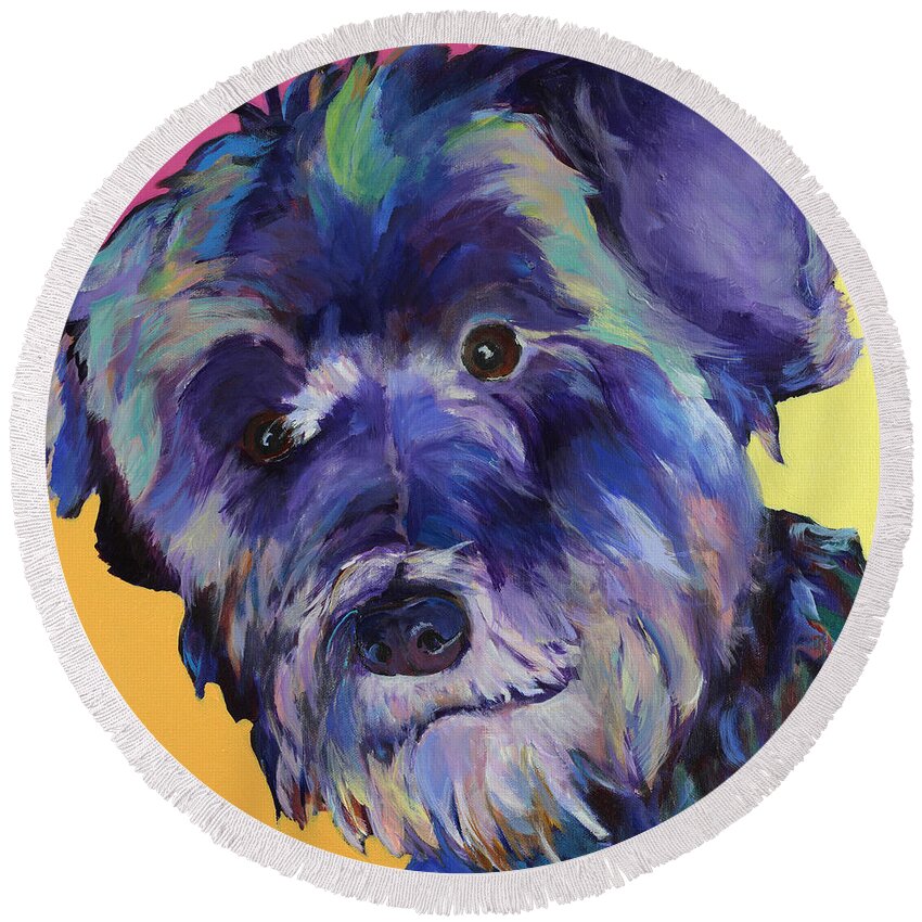 Schnauzer Acrylic Painting Round Beach Towel featuring the painting Beau by Pat Saunders-White
