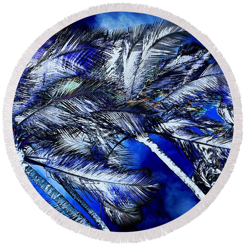 Hawaii Round Beach Towel featuring the digital art Blue Palms by Dorlea Ho