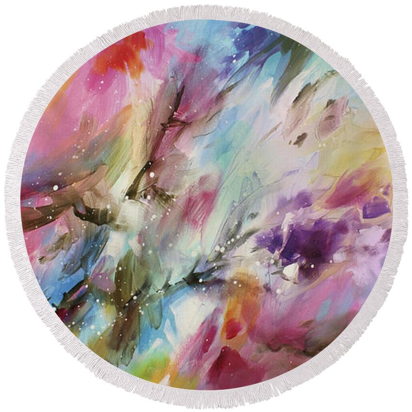 Abstract Round Beach Towel featuring the painting ' Shifting Tide ' by Michael Lang