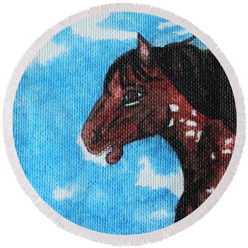 Appaloosa Round Beach Towel featuring the painting Spirit Of The Appaloosa by Amy Gallagher