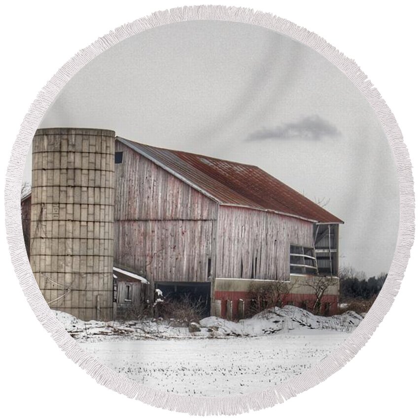 Barn Round Beach Towel featuring the photograph 0147 - Babcock Road Grey I by Sheryl L Sutter