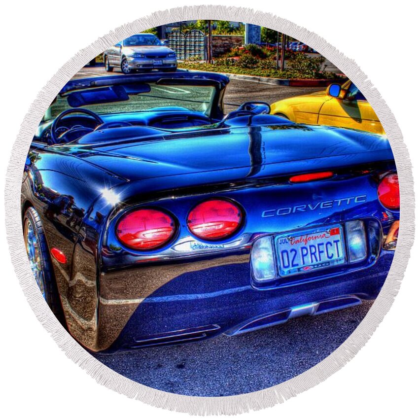 Hdr Round Beach Towel featuring the photograph 02 Perfect Vette by Randy Wehner