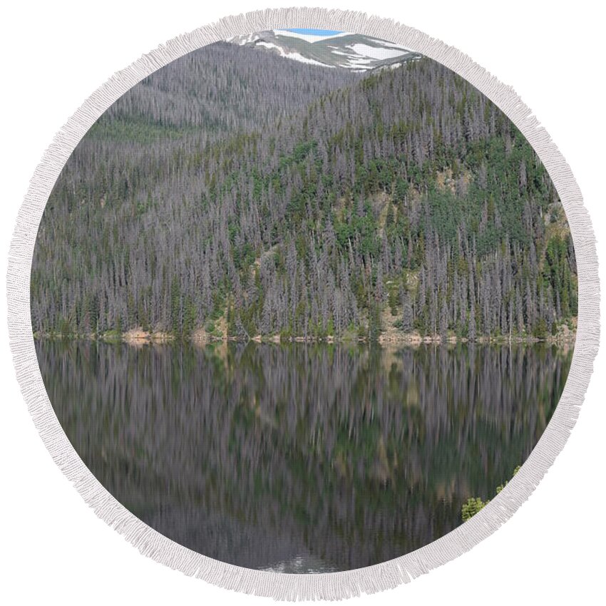 Mountains Round Beach Towel featuring the photograph Chambers Lake Reflection Hwy 14 CO by Margarethe Binkley