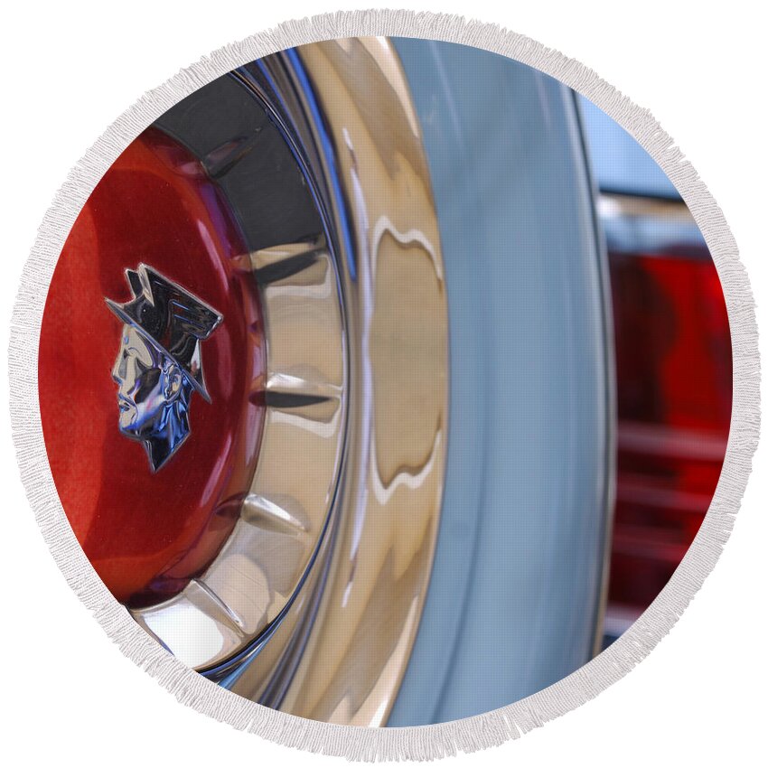 Car Round Beach Towel featuring the photograph 1954 Mercury Monterey Merco Matic Spare Tire by Jill Reger