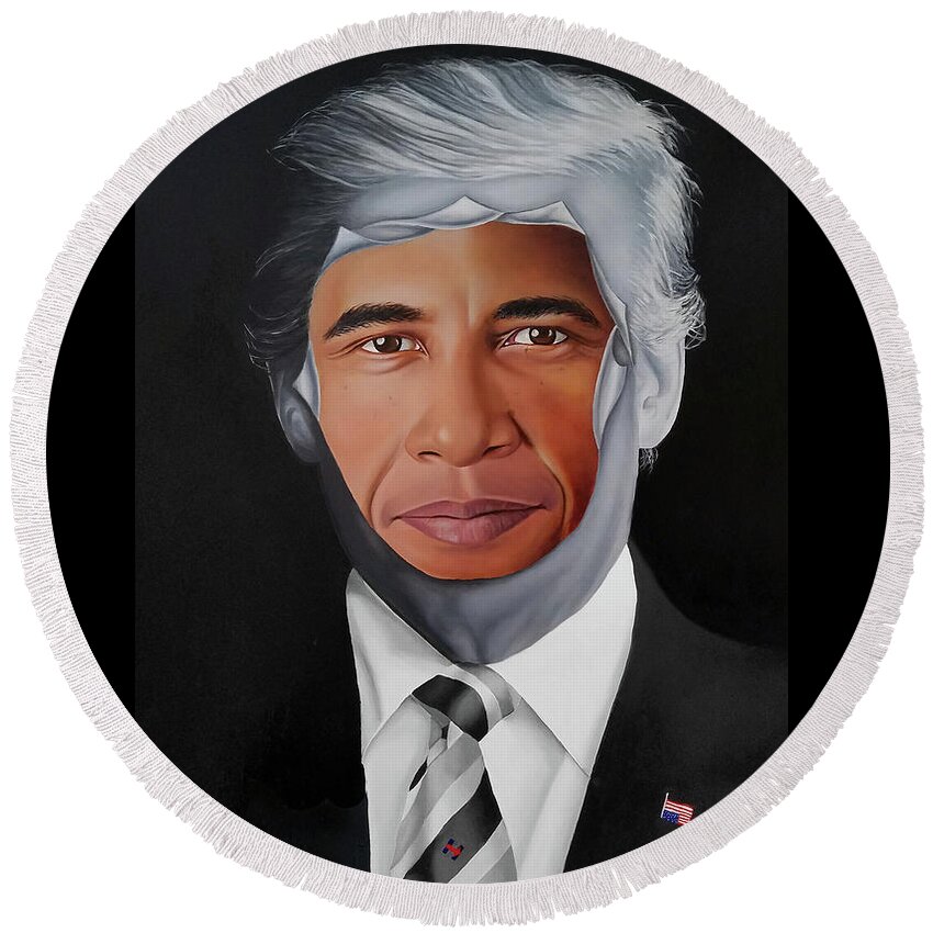 President Round Beach Towel featuring the painting 45's Obsession by Vic Ritchey