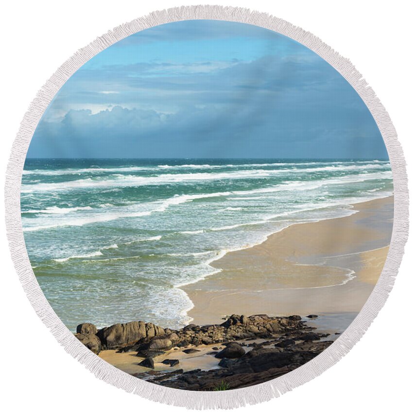 2017 Round Beach Towel featuring the photograph 75 mile beach seen from Indian Head #1 by Andrew Michael