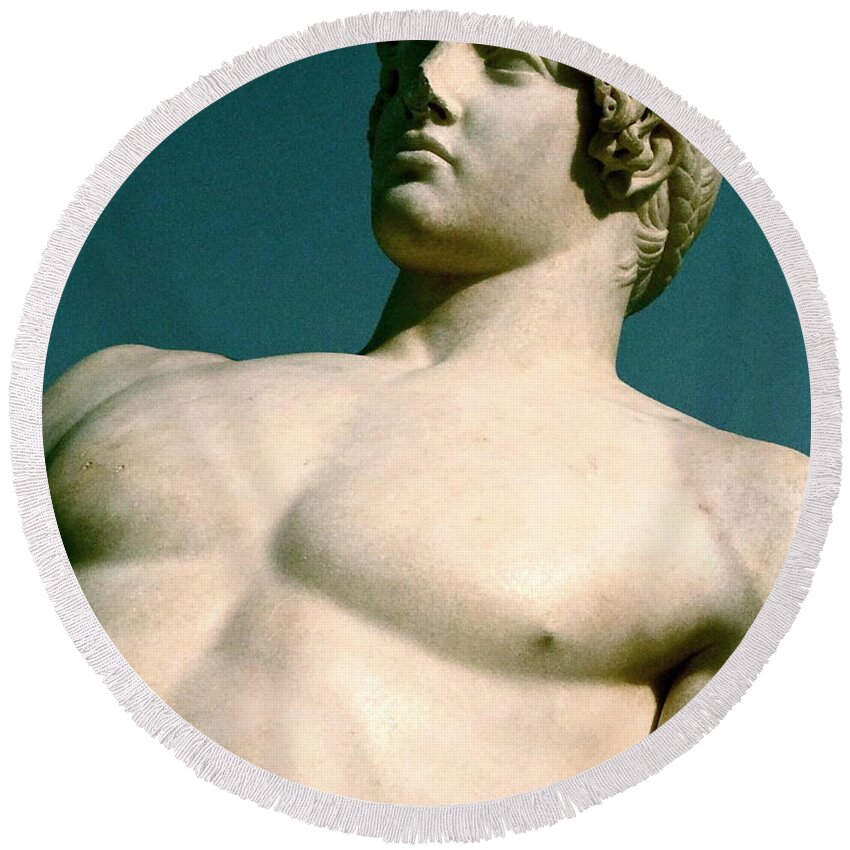 Greek Sculpture Round Beach Towel featuring the photograph A Hero's Life #1 by Ira Shander