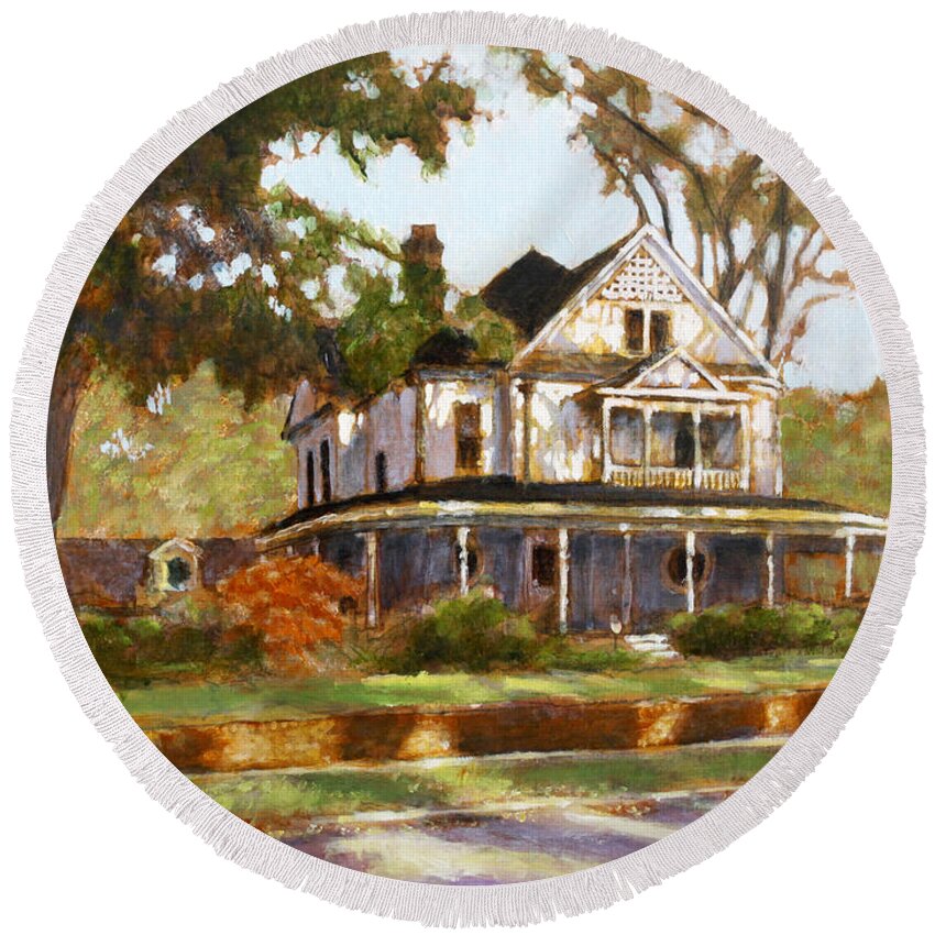 House Portrait Round Beach Towel featuring the painting A Lady From Inman Park #1 by David Zimmerman