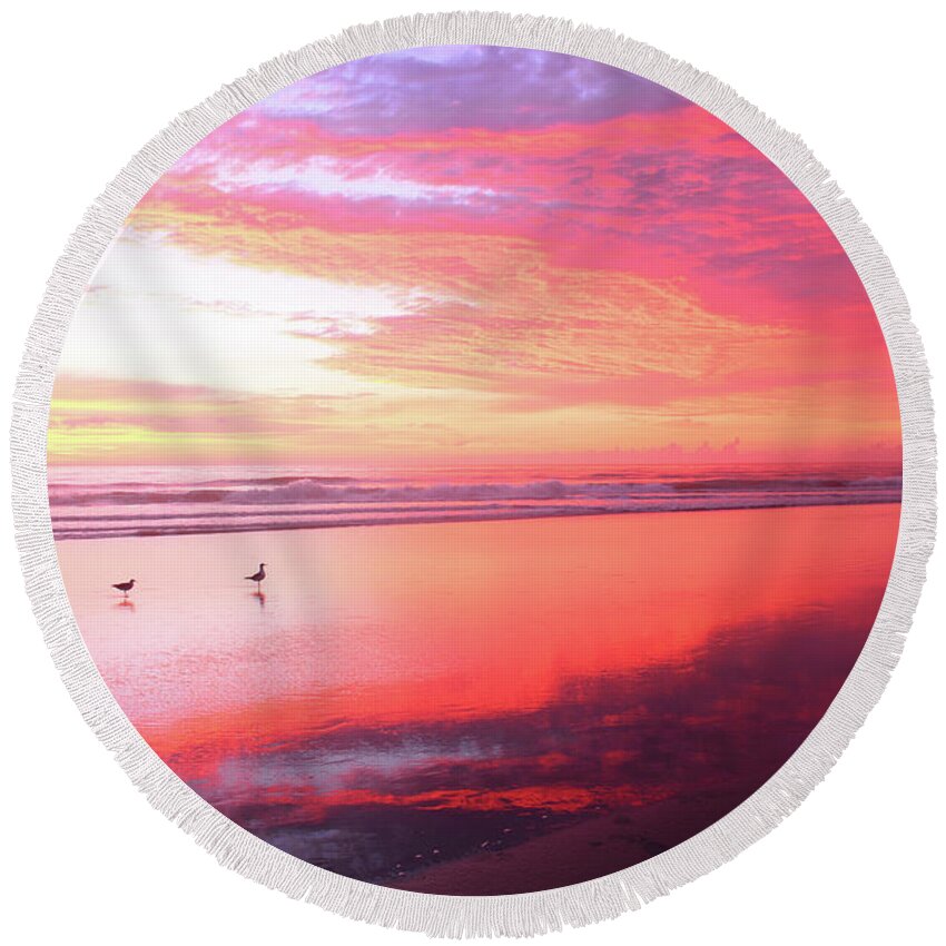 Beach Prints Round Beach Towel featuring the photograph A most magnificent sunrise 2 by Julianne Felton