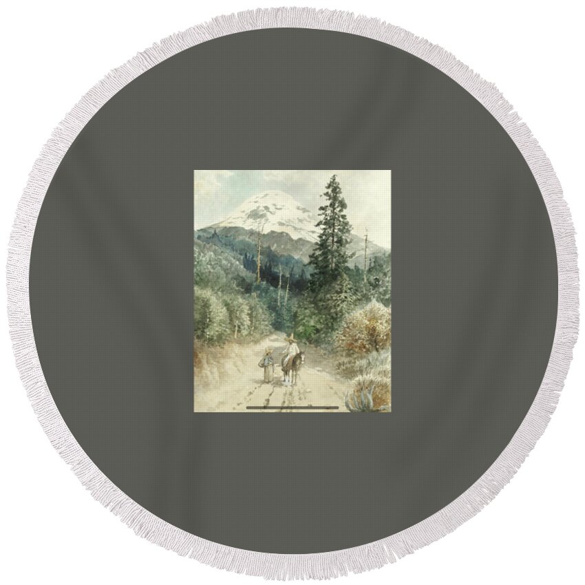 August LÖhr (german Round Beach Towel featuring the painting A view of Popocatepetl #1 by MotionAge Designs