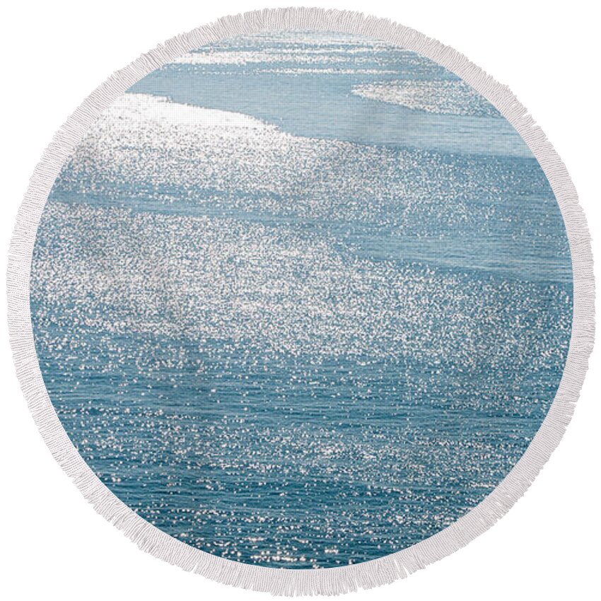 Ocean Round Beach Towel featuring the photograph Abstract blue sea water with ripples for background #1 by Michalakis Ppalis
