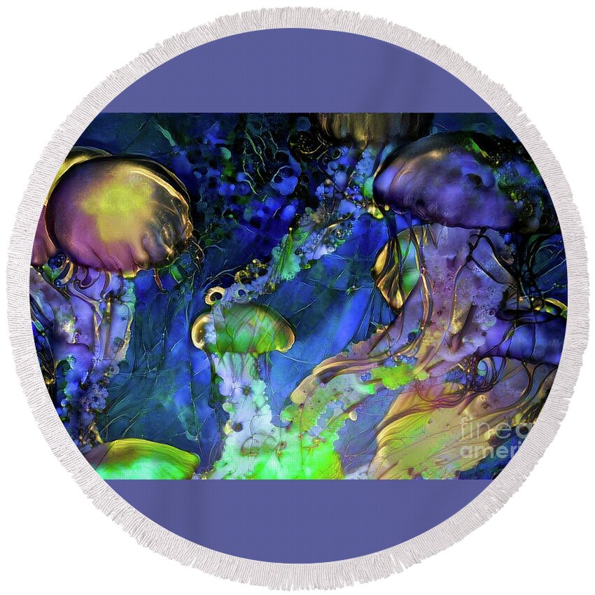 Animal Round Beach Towel featuring the digital art Abstract Jellyfish #1 by Amy Cicconi