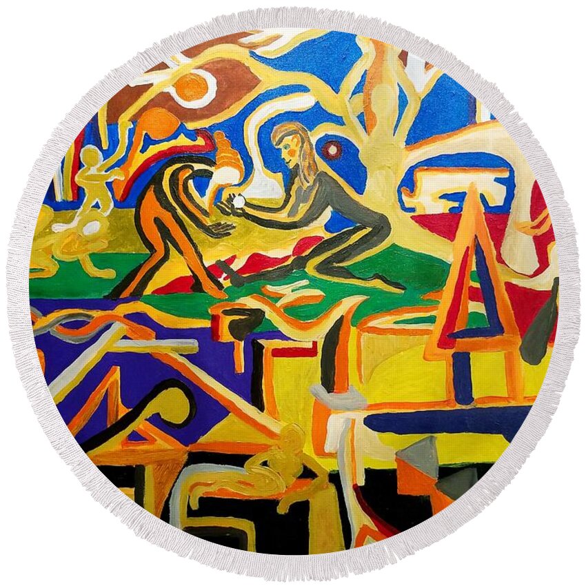 Acrylic Round Beach Towel featuring the painting Abstract Number Nine #1 by Timothy Foley