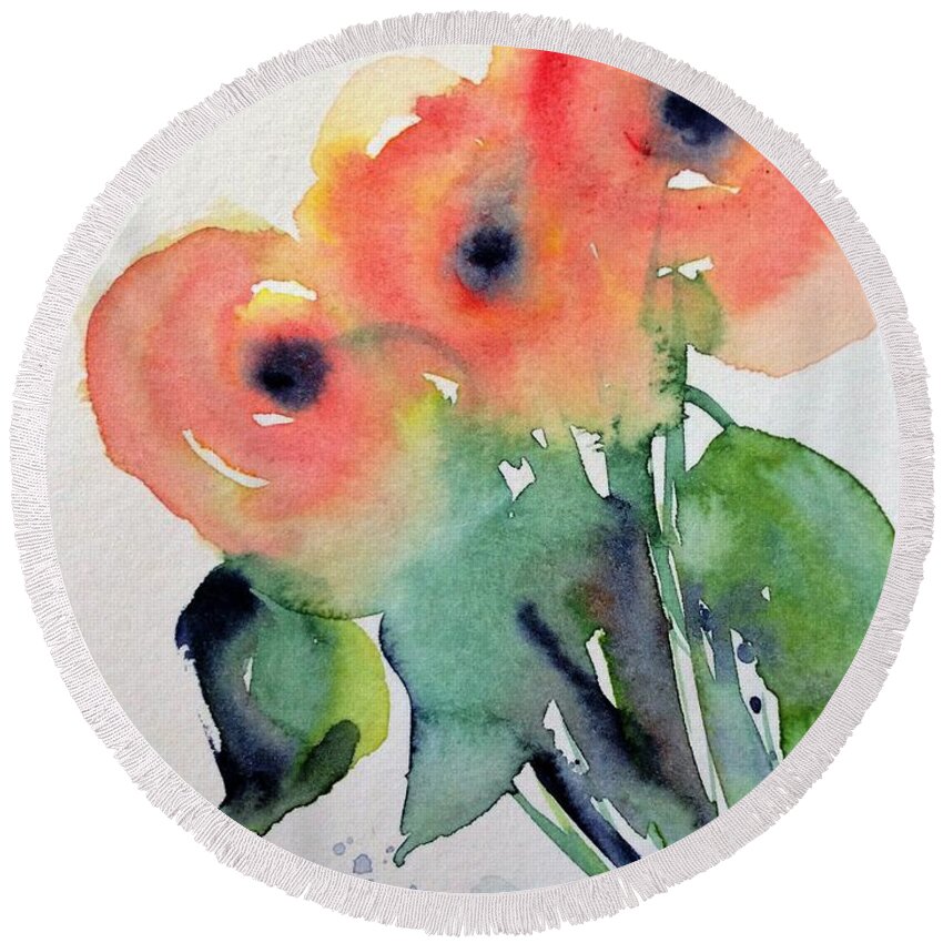 Poppy Flowers Round Beach Towel featuring the painting abstract Poppy flowers #1 by Britta Zehm