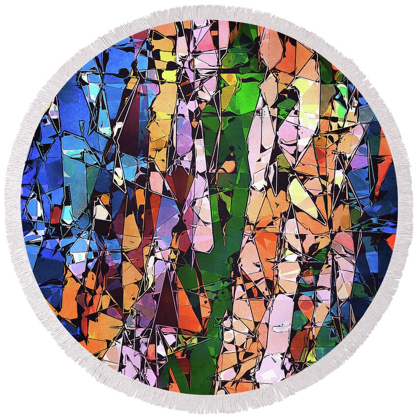 Stained Glass Round Beach Towel featuring the digital art Abstract Stained Glass #1 by Phil Perkins