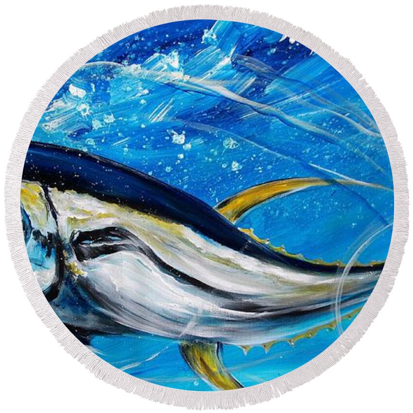 Tuna Round Beach Towel featuring the painting Abstract Yellow Fin Tuna by J Vincent Scarpace