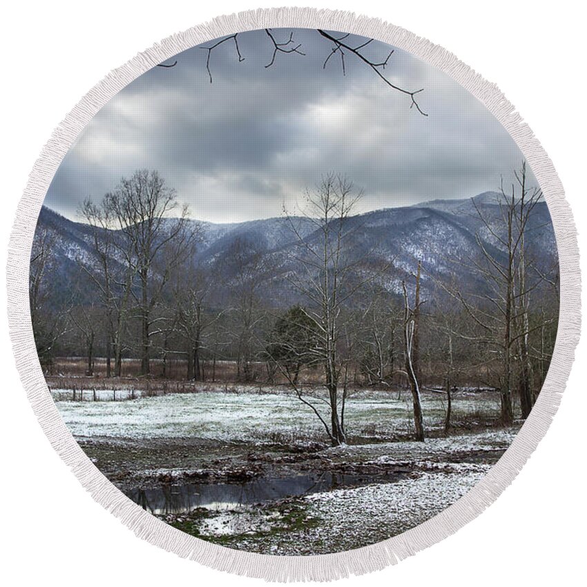 Smoky Mountains Round Beach Towel featuring the photograph Across The Winter Valley #1 by Mike Eingle